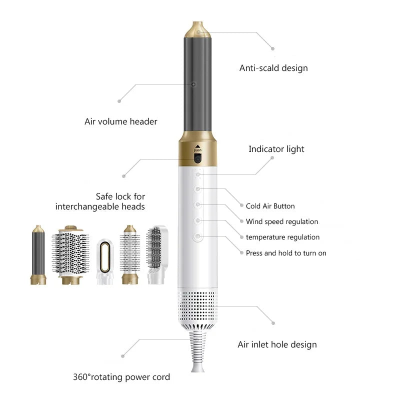 High Quality 6 in 1 Multi-Function Hair Care Set 110,000rpm Ionic Ionic Curling Iron Hair Dryer Straightener Brush Home Gift-2